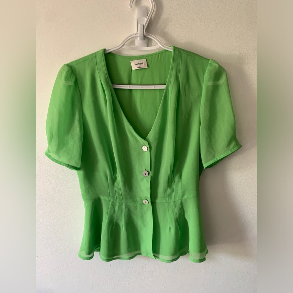 Wilfred Bright Green V-Neck Peplum Blouse